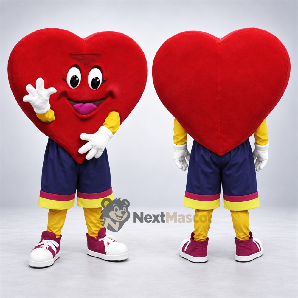 Heart Mascot Costume - Red, Sports Shorts Heart Mascot Costume - Red, Sports Shorts