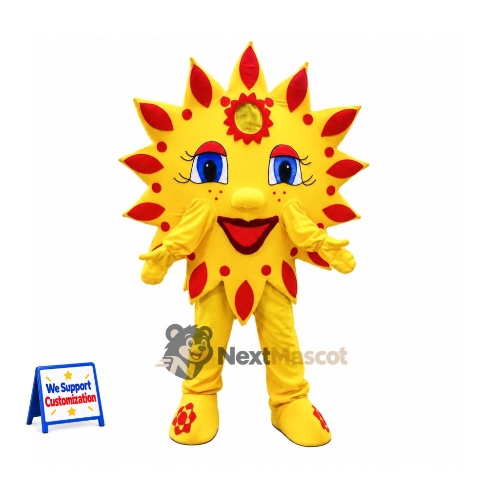Sun Mascot Costume - Blue Eyes and Patterned Rays Sun Mascot Costume - Blue Eyes and Patterned Rays