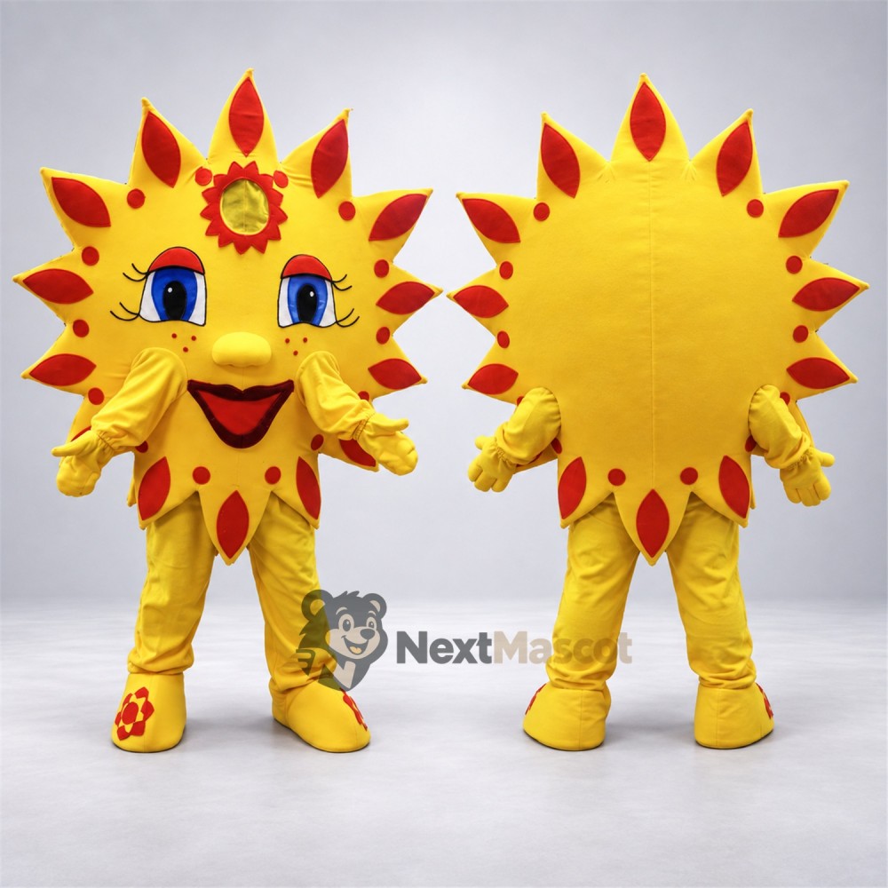Sun Mascot Costume - Blue Eyes and Patterned Rays Sun Mascot Costume - Blue Eyes and Patterned Rays