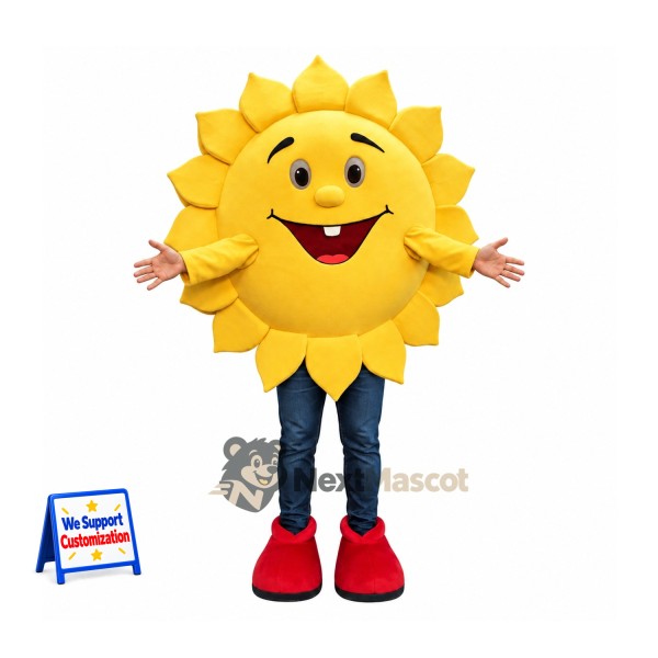 Sun Mascot Costume - Closed-Eye Smile and Red Boots