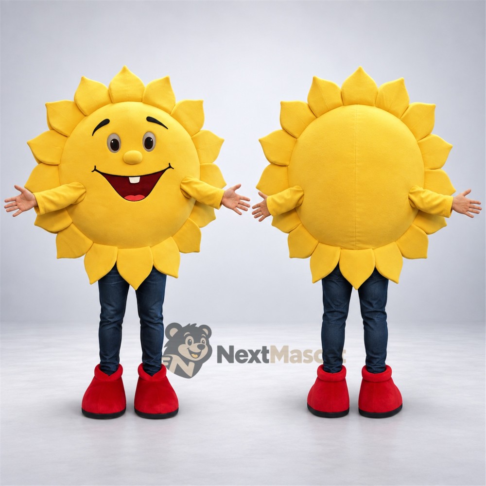 Sun Mascot Costume - Closed-Eye Smile and Red Boots Sun Mascot Costume - Closed-Eye Smile and Red Boots