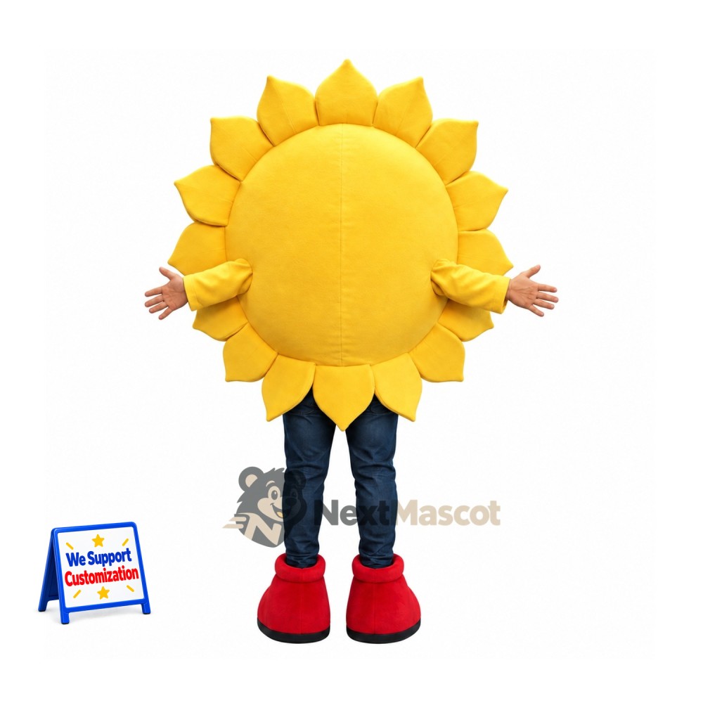 Sun Mascot Costume - Closed-Eye Smile and Red Boots Sun Mascot Costume - Closed-Eye Smile and Red Boots