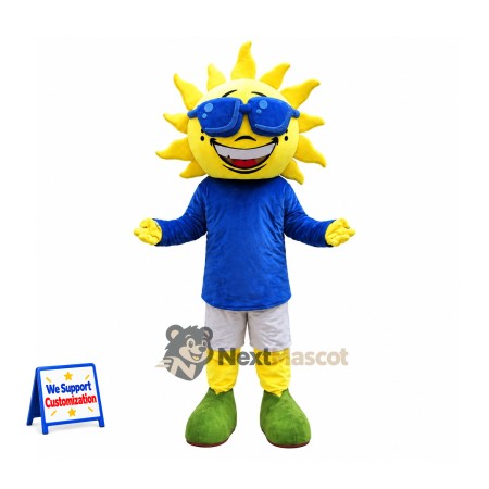 Sun Mascot Costume - Sunglasses and Blue Shirt for Parades Sun Mascot Costume - Sunglasses and Blue Shirt for Parades