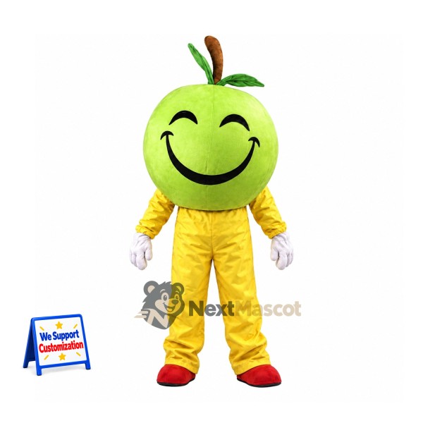 Apple Head Character Mascot Costume - Green, Yellow Outfit