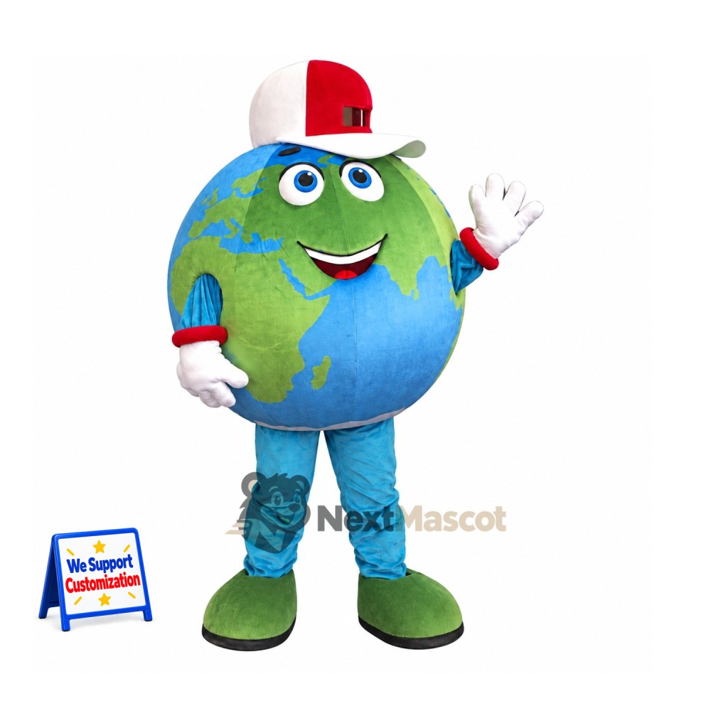 Earth Globe Mascot Costume - Red Top Hat Earth Globe Mascot Costume - Red Top Hat