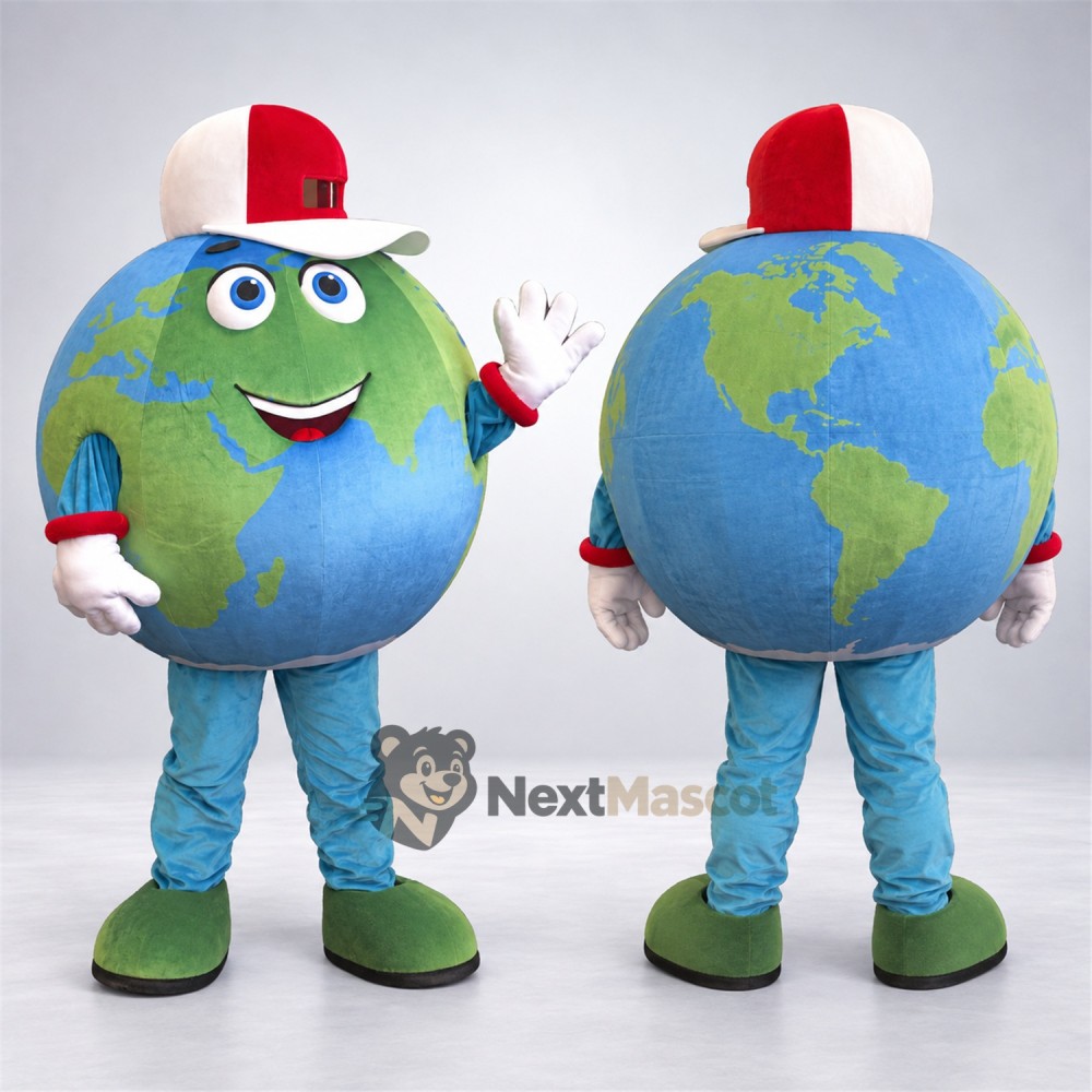 Earth Globe Mascot Costume - Red Top Hat Earth Globe Mascot Costume - Red Top Hat