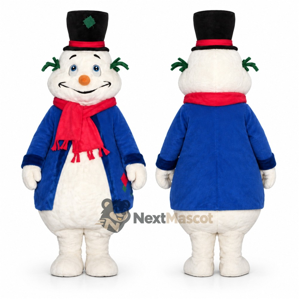 Snowman Mascot Costume - Blue Coat Snowman Mascot Costume - Blue Coat