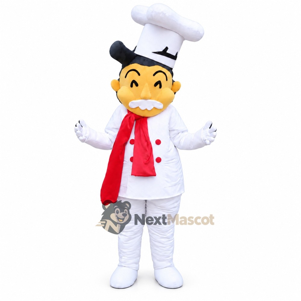 Chef Mascot Costume - White Mustache and Red Scarf for Parades Chef Mascot Costume - White Mustache and Red Scarf for Parades