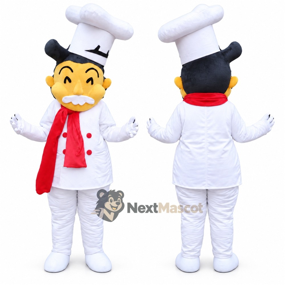 Chef Mascot Costume - White Mustache and Red Scarf for Parades Chef Mascot Costume - White Mustache and Red Scarf for Parades