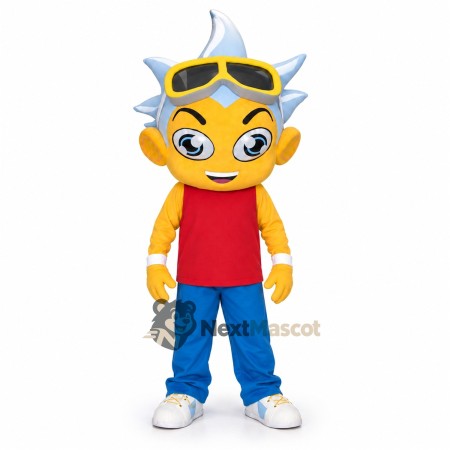 Boy Mascot Costume - Silver Hair, Goggles Boy Mascot Costume - Silver Hair, Goggles