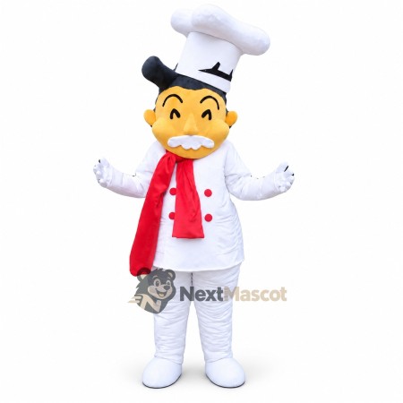 Chef Mascot Costume - White Mustache and Red Scarf for Parades Chef Mascot Costume - White Mustache and Red Scarf for Parades