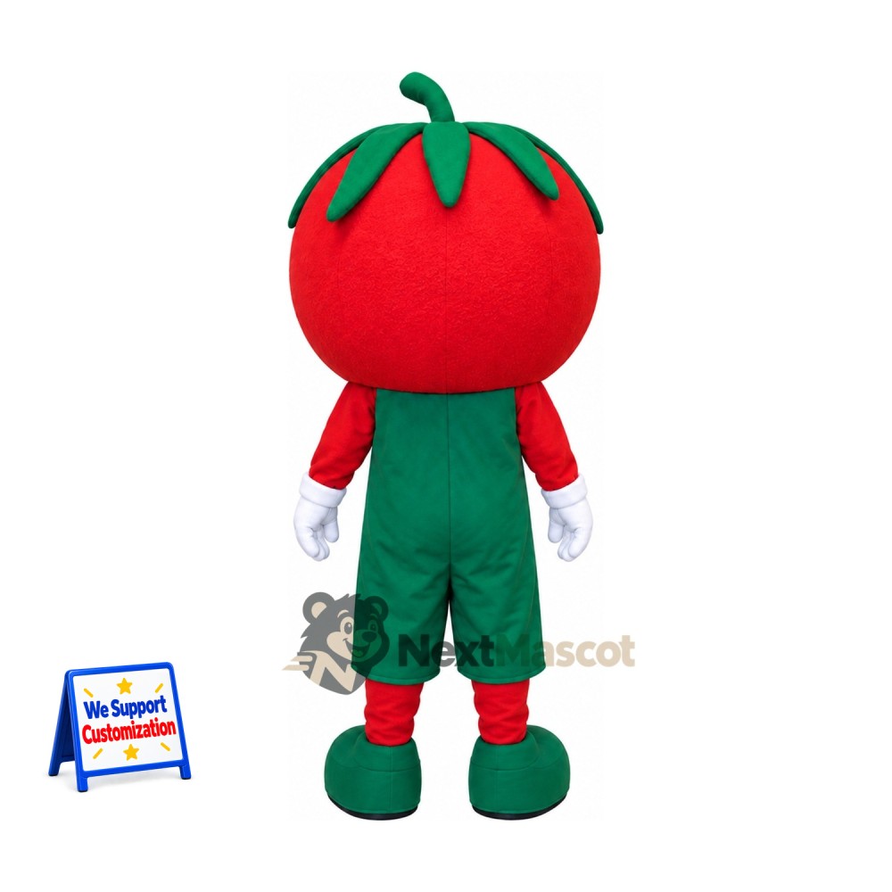 Tomato Mascot Costume - Green Overalls Tomato Mascot Costume - Green Overalls