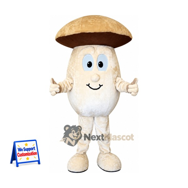 Mushroom Mascot Costume - Brown Cap and White Body
