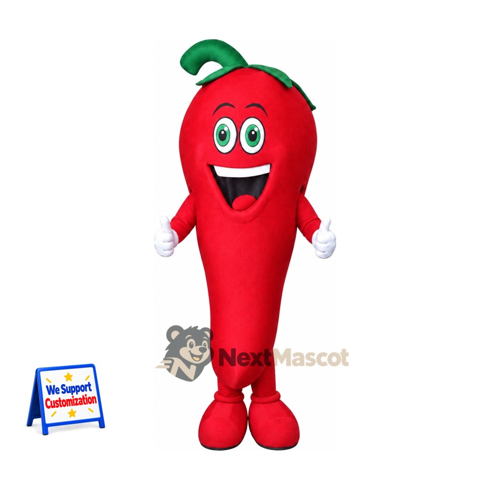 Chili Pepper Mascot Costume - Red, White Gloves Chili Pepper Mascot Costume - Red, White Gloves