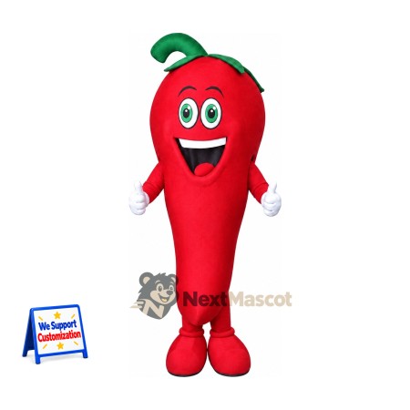 Chili Pepper Mascot Costume - Red, White Gloves Chili Pepper Mascot Costume - Red, White Gloves