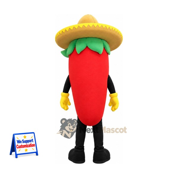 Chili Pepper Mascot Costume - Sombrero Chili Pepper Mascot Costume - Sombrero