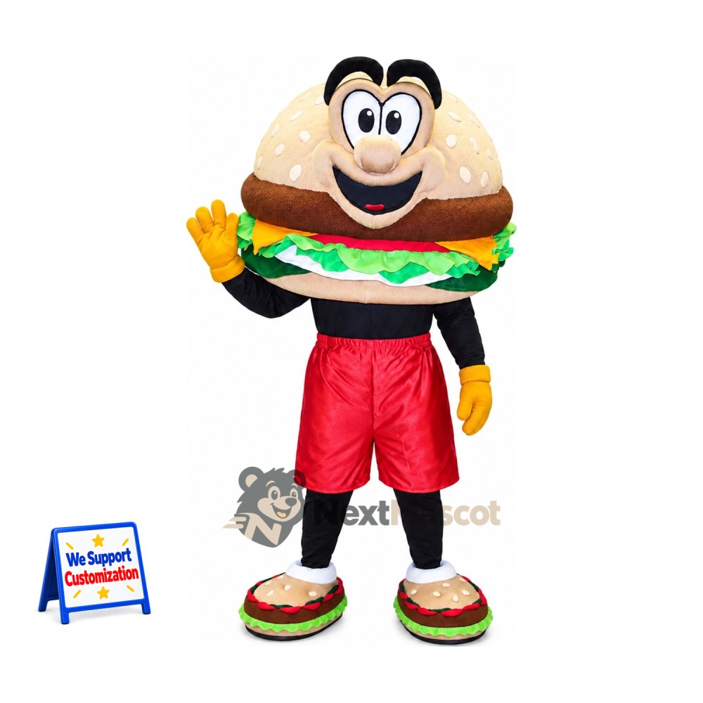 Burger Mascot Costume - Red Shorts Burger Mascot Costume - Red Shorts