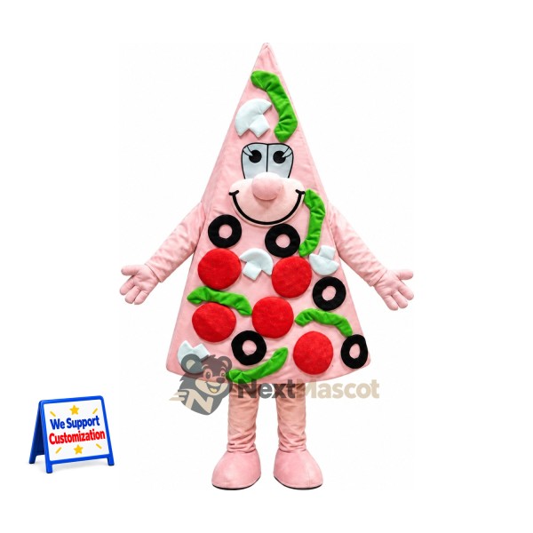 Pizza Slice Mascot Costume - Pink, Colorful Toppings