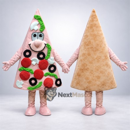 Pizza Slice Mascot Costume - Pink, Colorful Toppings Pizza Slice Mascot Costume - Pink, Colorful Toppings