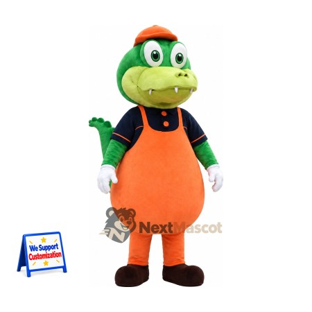 Crocodile Mascot Costume - Orange Overalls Crocodile Mascot Costume - Orange Overalls