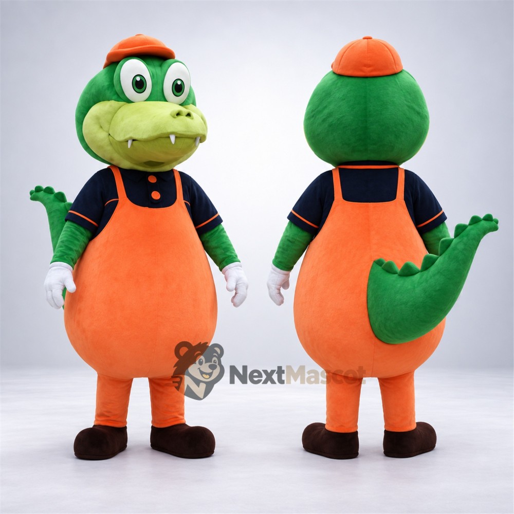 Crocodile Mascot Costume - Orange Overalls Crocodile Mascot Costume - Orange Overalls