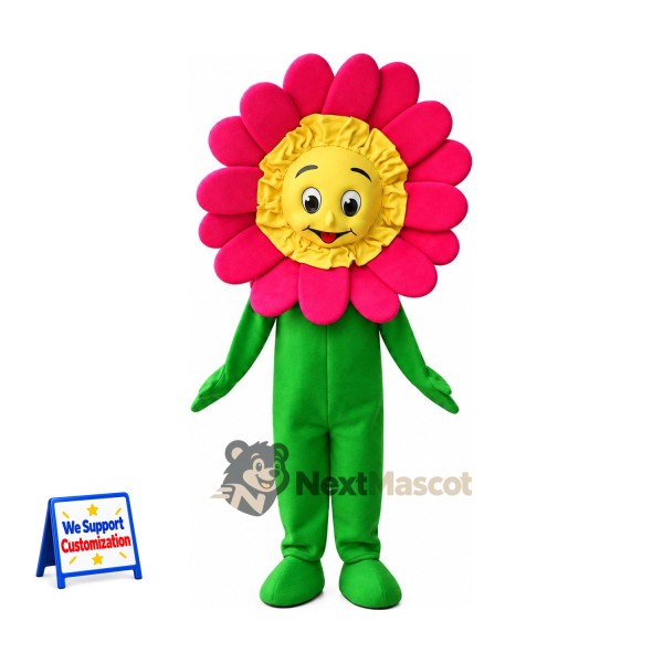 Flower Mascot Costume - Pink, Yellow Face
