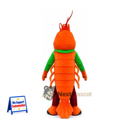Shrimp Mascot Costume - Orange, Green Scarf Shrimp Mascot Costume - Orange, Green Scarf