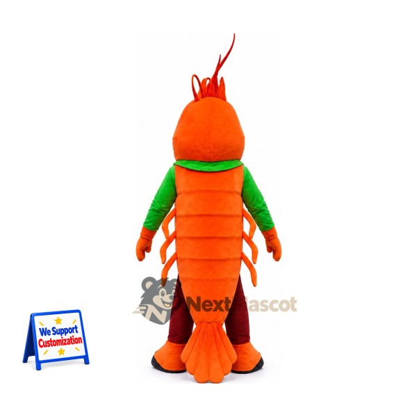 Shrimp Mascot Costume - Orange, Green Scarf Shrimp Mascot Costume - Orange, Green Scarf