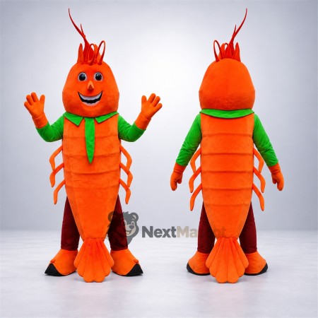 Shrimp Mascot Costume - Orange, Green Scarf Shrimp Mascot Costume - Orange, Green Scarf