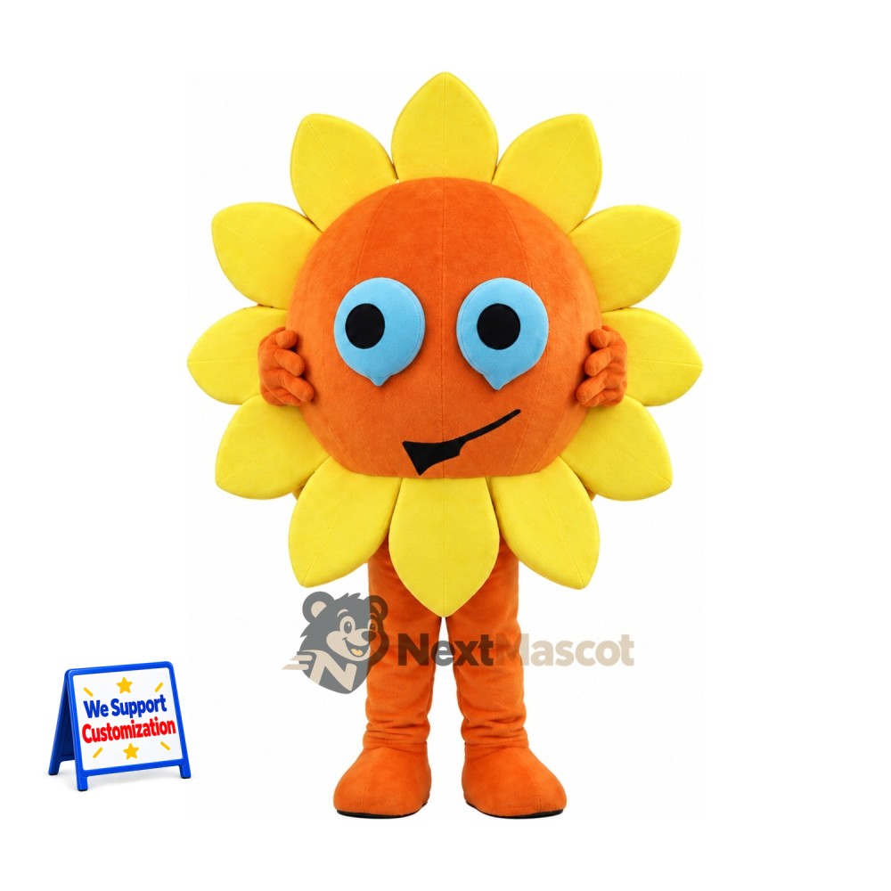 Sunflower Mascot Costume - Orange Face and Big Blue Eyes for Parades Sunflower Mascot Costume - Orange Face and Big Blue Eyes for Parades