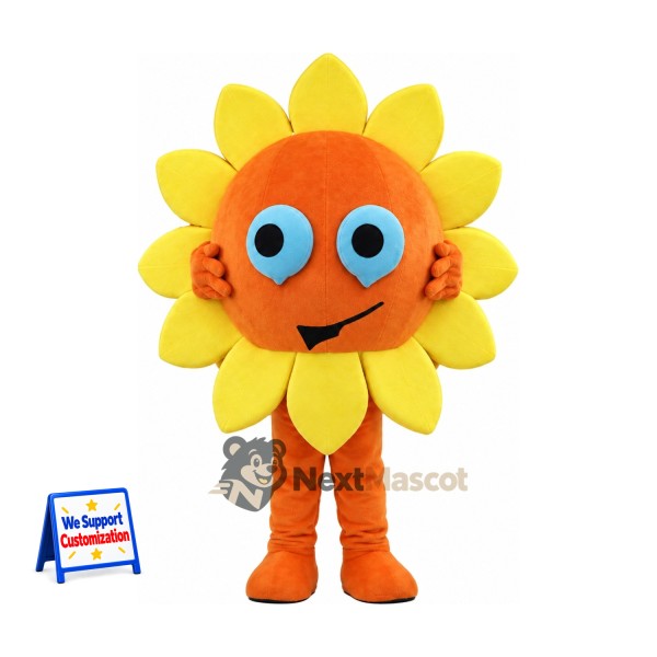Sunflower Mascot Costume - Orange Face and Big Blue Eyes for Parades