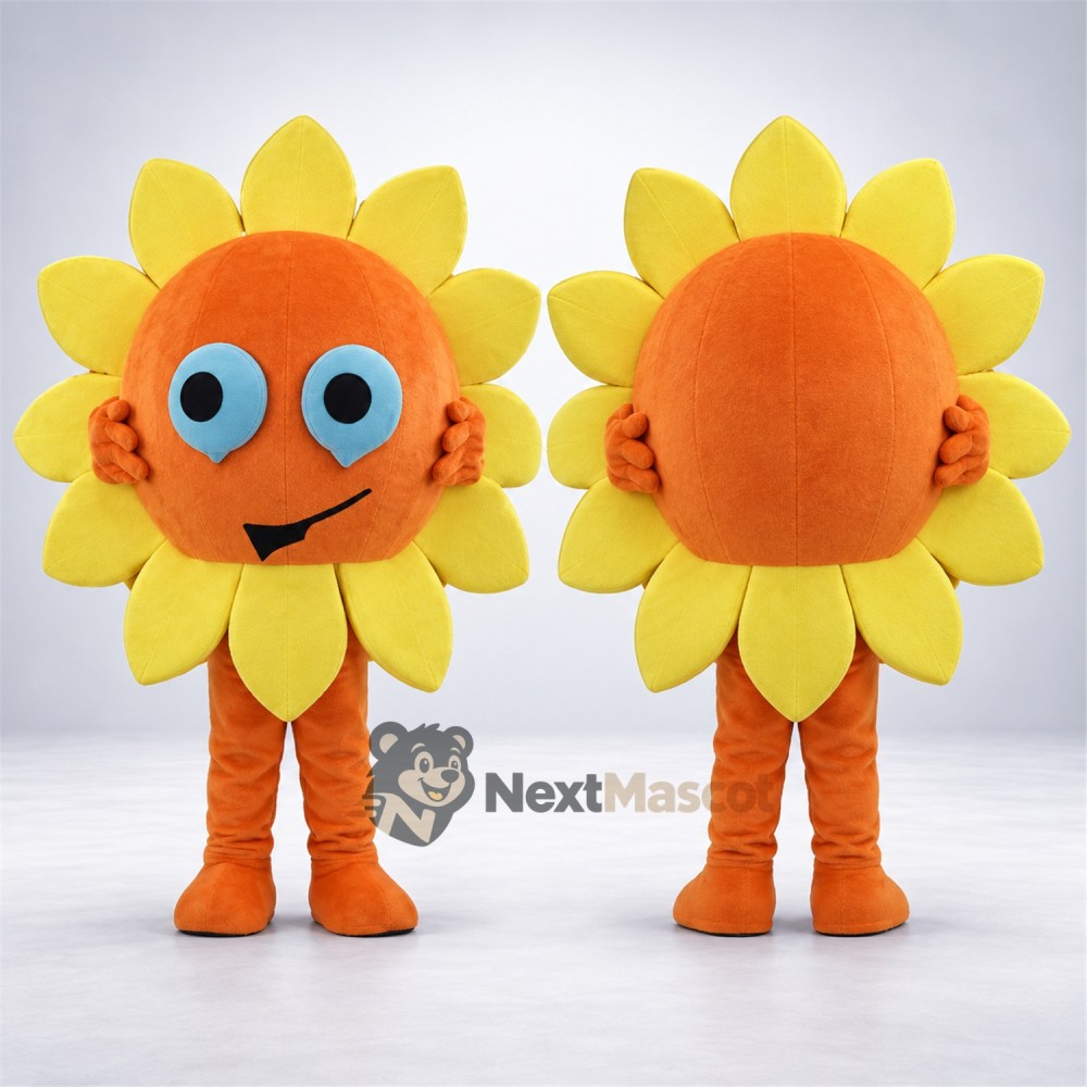 Sunflower Mascot Costume - Orange Face and Big Blue Eyes for Parades Sunflower Mascot Costume - Orange Face and Big Blue Eyes for Parades