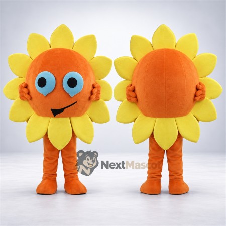 Sunflower Mascot Costume - Orange Face and Big Blue Eyes for Parades Sunflower Mascot Costume - Orange Face and Big Blue Eyes for Parades