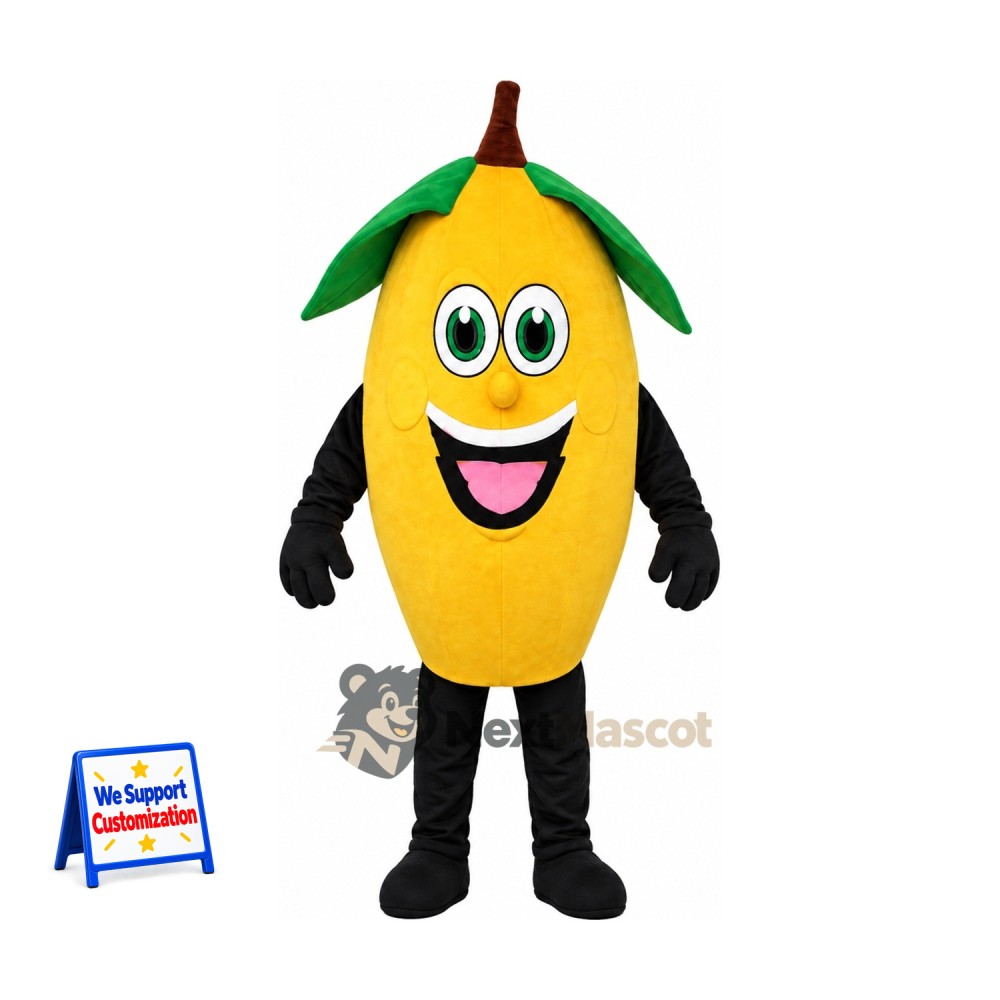 Mango Mascot Costume - Yellow, Black Arms and Legs for Food Fairs Mango Mascot Costume - Yellow, Black Arms and Legs for Food Fairs