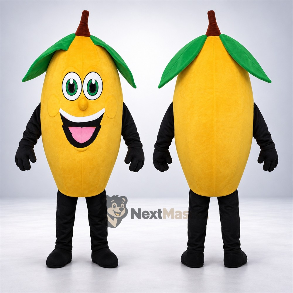 Mango Mascot Costume - Yellow, Black Arms and Legs for Food Fairs Mango Mascot Costume - Yellow, Black Arms and Legs for Food Fairs