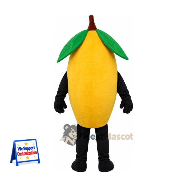 Mango Mascot Costume - Yellow, Black Arms and Legs for Food Fairs Mango Mascot Costume - Yellow, Black Arms and Legs for Food Fairs