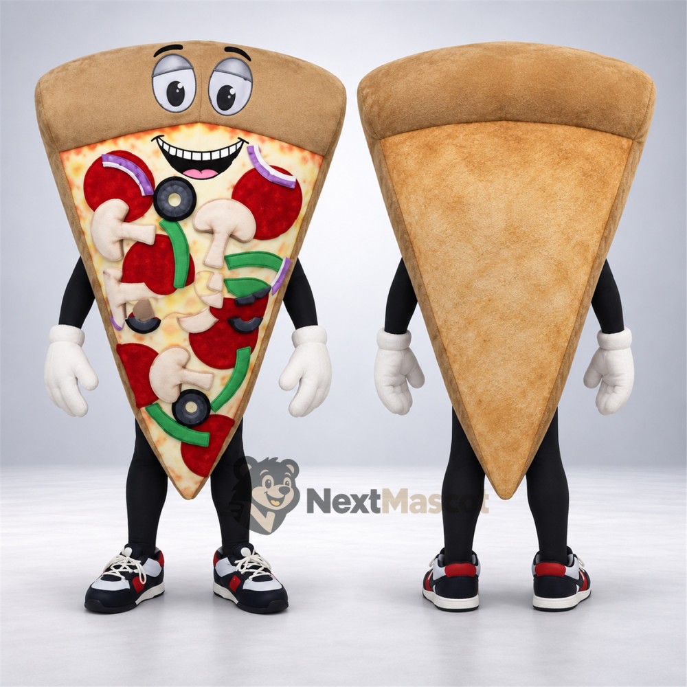 Pizza Slice Mascot Costume - Colorful Toppings and Sneakers Pizza Slice Mascot Costume - Colorful Toppings and Sneakers