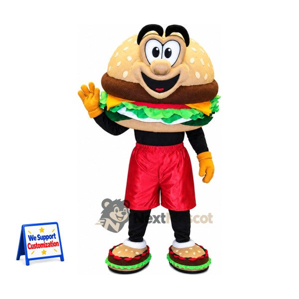 Burger Mascot Costume - Red Shorts for Food Festivals