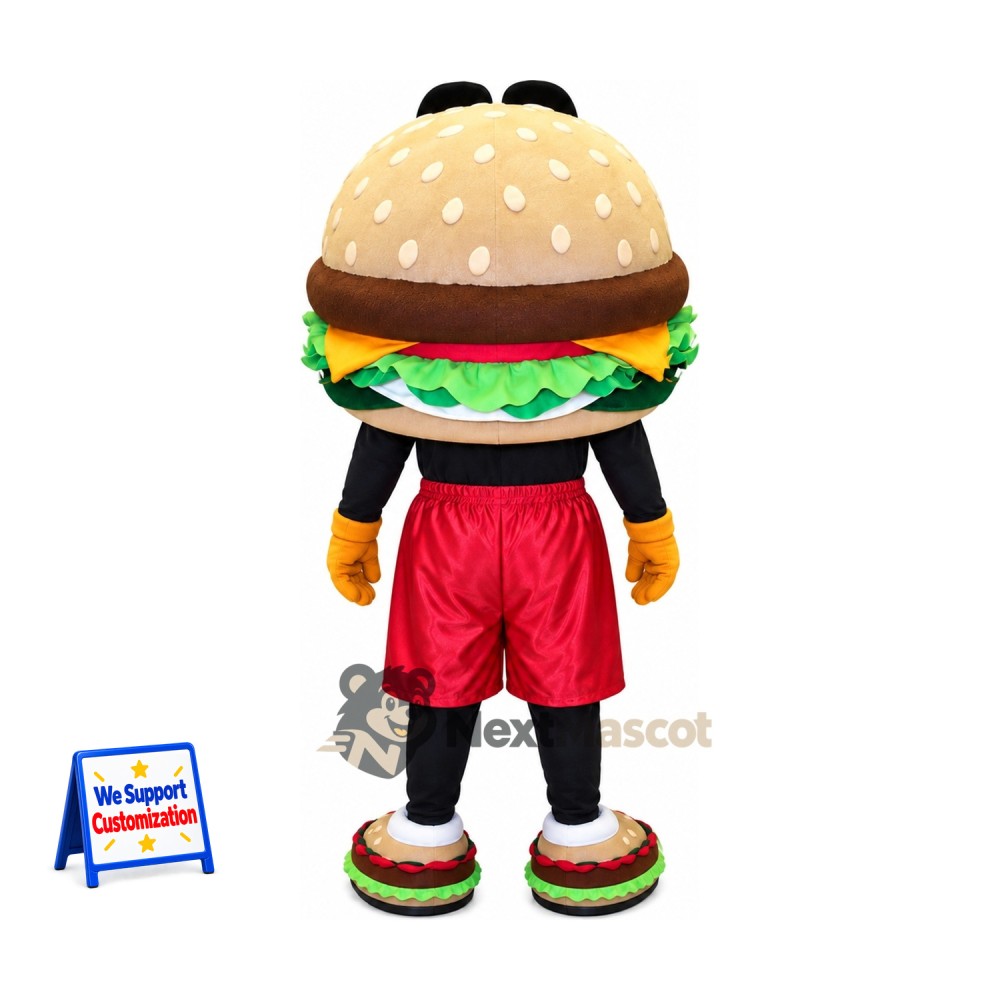 Burger Mascot Costume - Red Shorts for Food Festivals Burger Mascot Costume - Red Shorts for Food Festivals