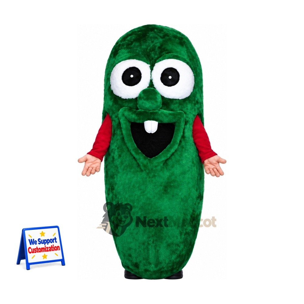 Cucumber Mascot Costume - Green, Red Sleeves