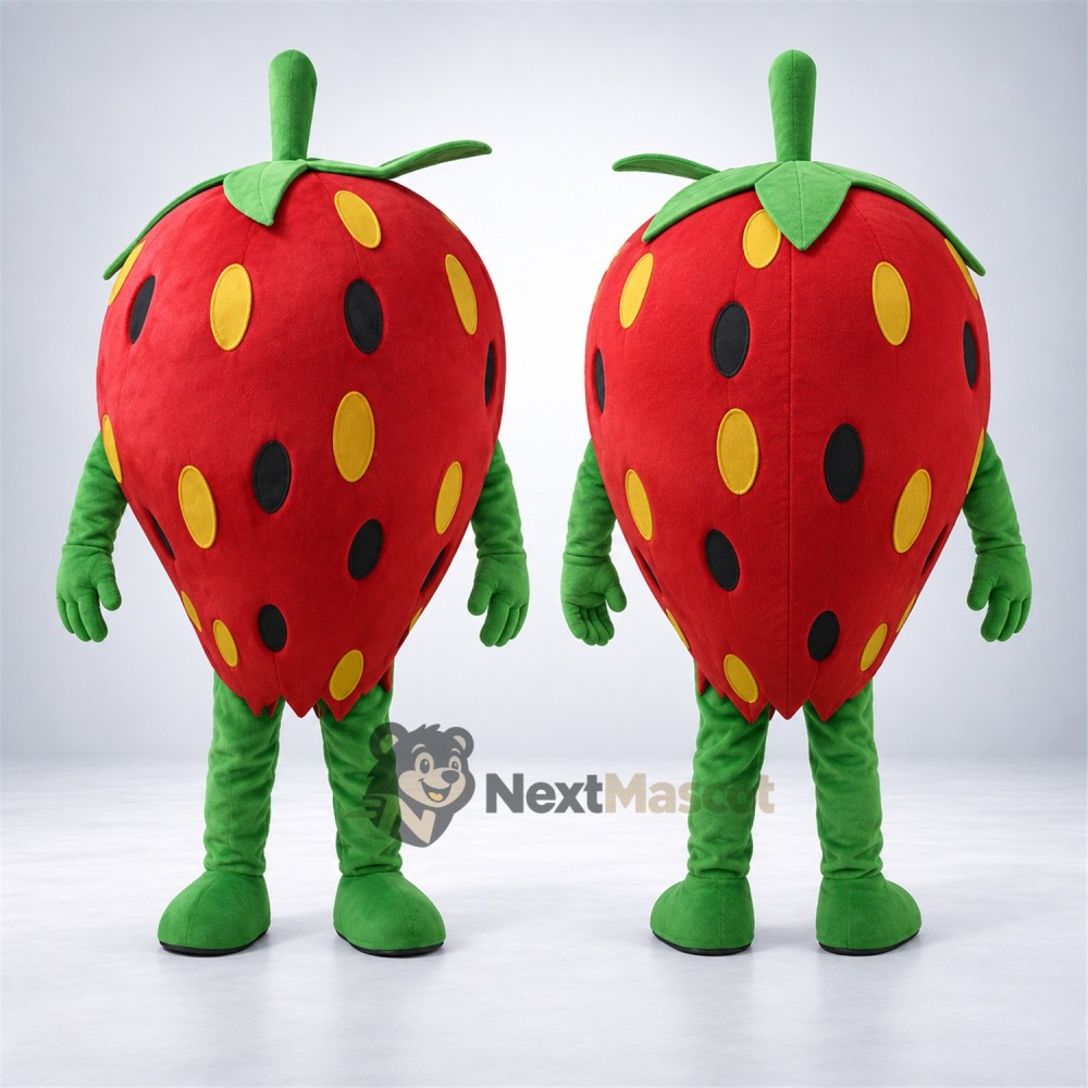 Strawberry Mascot Costume - Yellow Seeds and Green Legs for Restaurant Events Strawberry Mascot Costume - Yellow Seeds and Green Legs for Restaurant Events