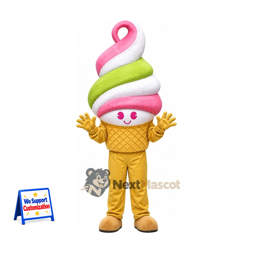 Ice Cream Cone Mascot Costume - Rainbow, Yellow Legs Ice Cream Cone Mascot Costume - Rainbow, Yellow Legs