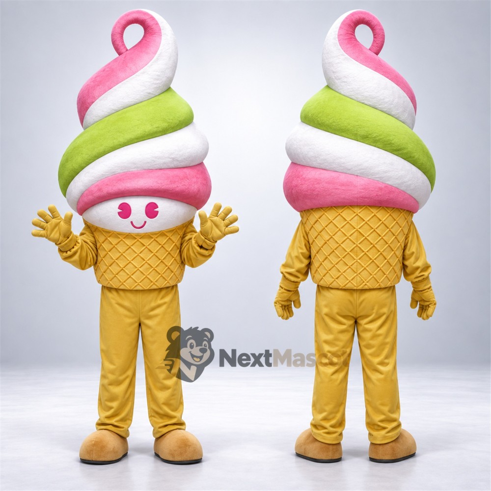 Ice Cream Cone Mascot Costume - Rainbow, Yellow Legs Ice Cream Cone Mascot Costume - Rainbow, Yellow Legs