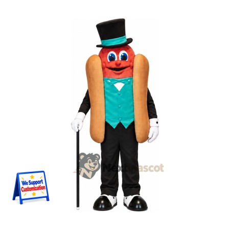 Hot Dog Mascot Costume - Top Hat for Food Festivals Hot Dog Mascot Costume - Top Hat for Food Festivals