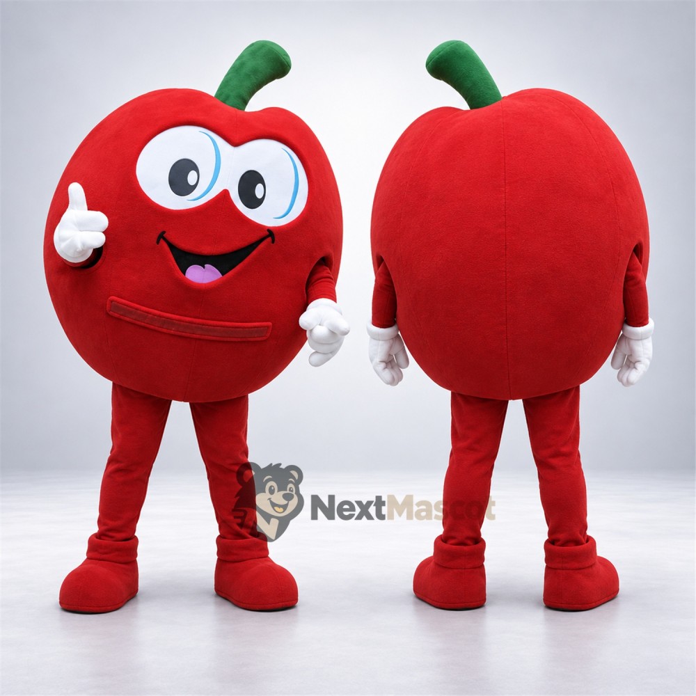 Apple Mascot Costume - Red, White Gloves and Tongue Smile Apple Mascot Costume - Red, White Gloves and Tongue Smile
