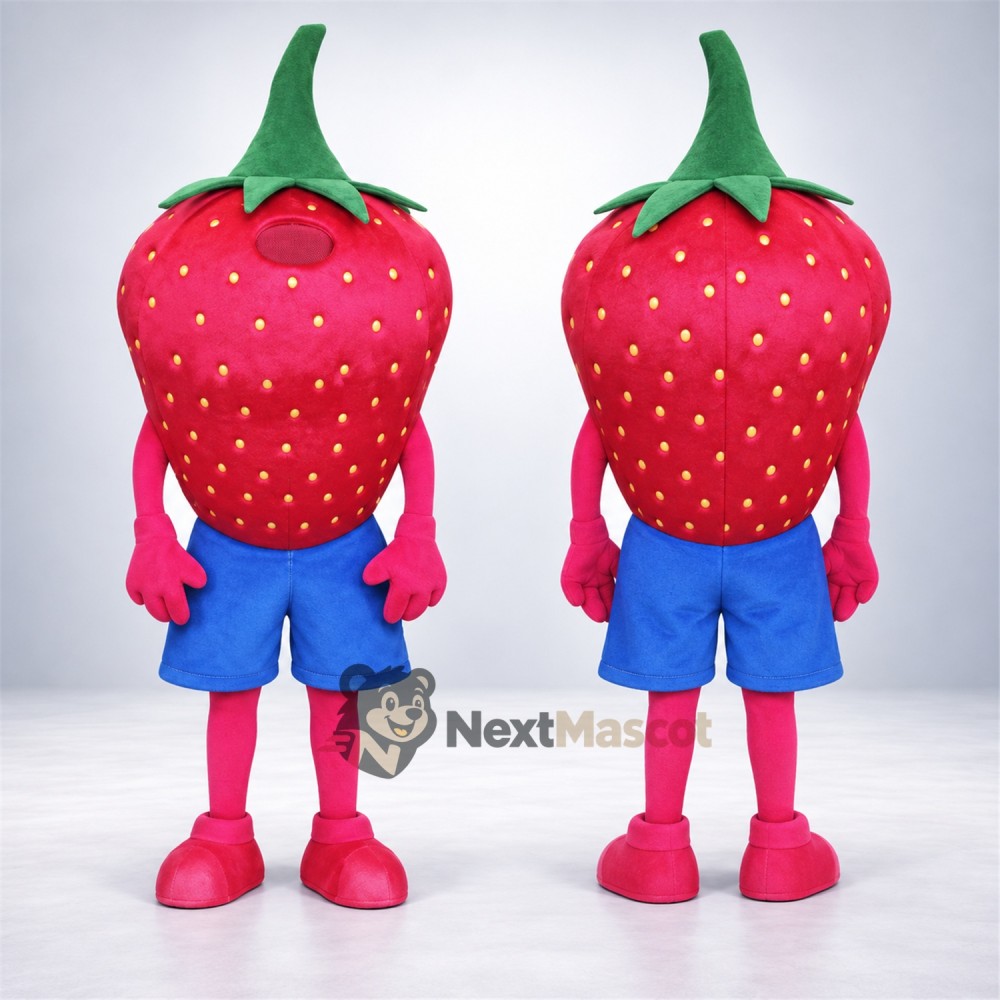 Strawberry Mascot Costume - Blue Shorts Strawberry Mascot Costume - Blue Shorts