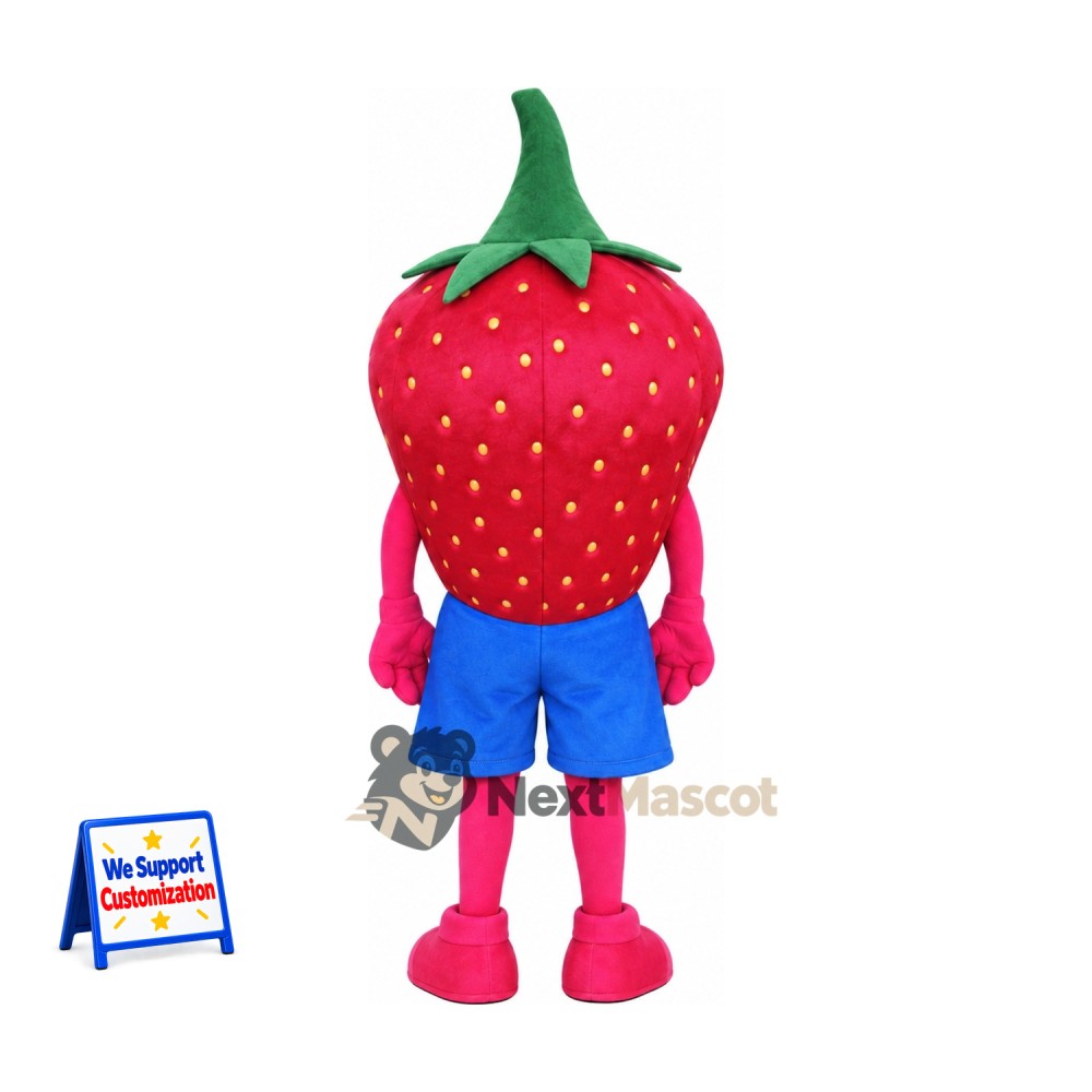 Strawberry Mascot Costume - Blue Shorts Strawberry Mascot Costume - Blue Shorts