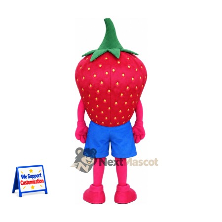 Strawberry Mascot Costume - Blue Shorts Strawberry Mascot Costume - Blue Shorts