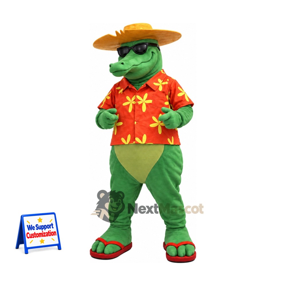 Crocodile Mascot Costume - Floral Shirt Crocodile Mascot Costume - Floral Shirt