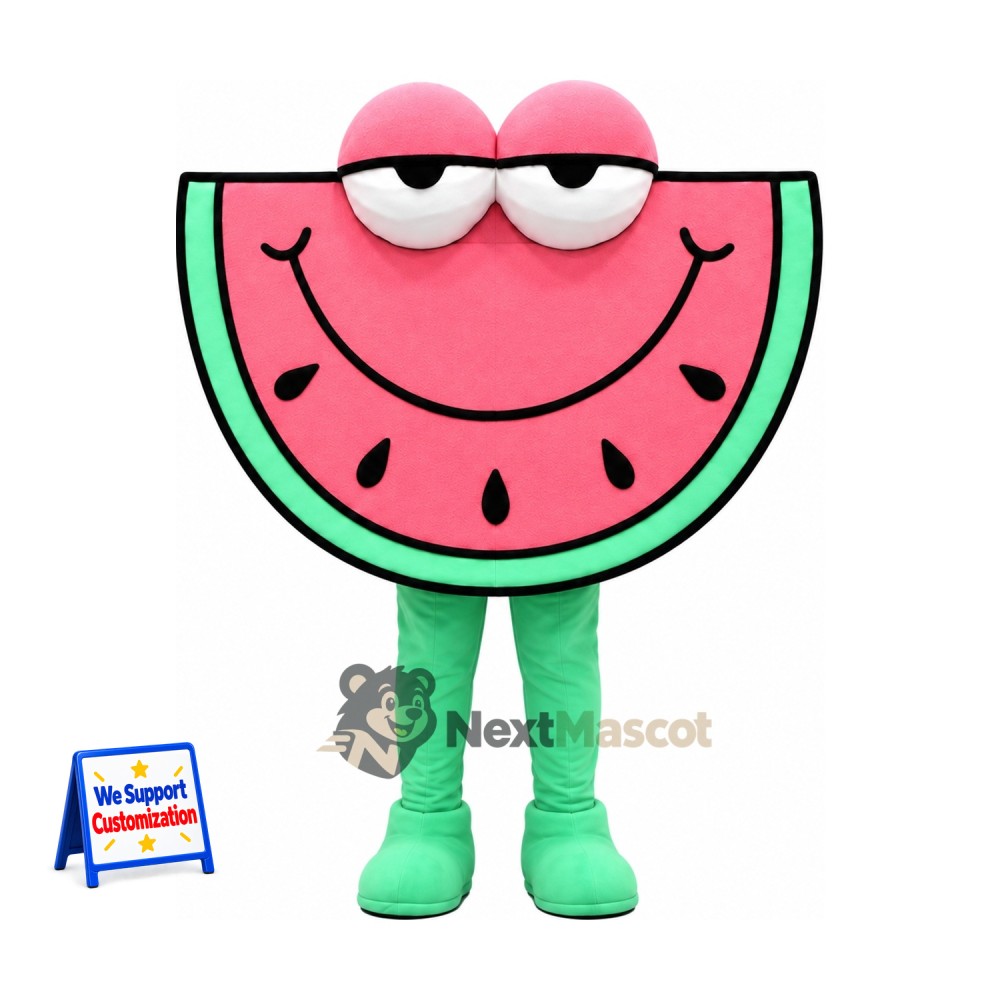 Watermelon Slice Mascot Costume - Green Legs and Sleepy Eyes Watermelon Slice Mascot Costume - Green Legs and Sleepy Eyes